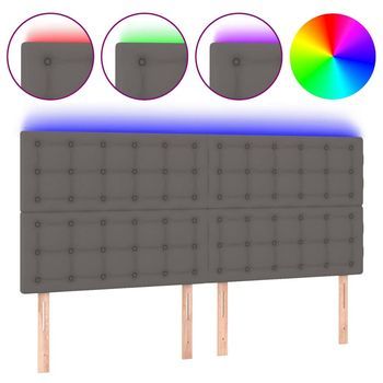 Cabecero Con Luces Led Cuero Sintético Gris 200x5x118/128 Cm Vidaxl
