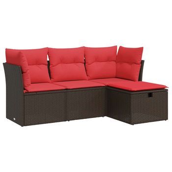 Set De Sofás De Jardín 4 Pzas Y Cojines Ratán Sintético Marrón Cfw453464