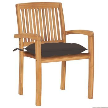 Pack 2 Uds Sillas De Jardín | Silla De Exterior | Sillón Madera De Teca Con Cojines Gris Taupe
