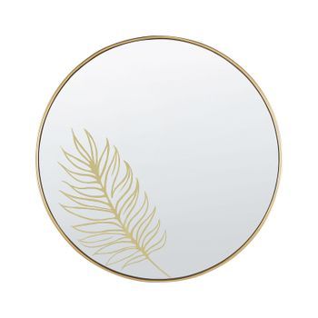Espejo De Pared Redondo Marco Dorado 57 Cm Patrón De Hoja Sauvie