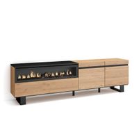 mueble tv efecto madera roble y negro 200x35x57 chimenea efecto fuego