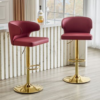 Set De 2 Taburetes De Bar - Mueble Para Cocina Y Bar - Pu Y Metal - Rojo (49.7x45x110cm)