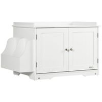 pawhut casa de arena para gatos diseno mueble escondite para arena 2 en 1 mesa auxiliar 2 puertas con tabique removible blanco