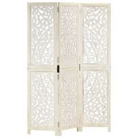 biombo 3 paneles tallado a mano madera mango blanco 120x165 cm vidaxl