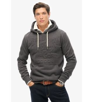 Superdry para hombre. M2013698A Sudadera gráfica con capucha y logotipo en relieve gris oscuro (XL), Casual, Algodón, Sostenible