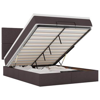 Estructura Cama Otomana Colchón Tela Marrón Oscuro 140x190cm