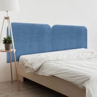 dhome cabecero azul 160cm dual tapizado en pana liso curvo 70cm altura pared acusticos cabeceros absorbentes cabezal cama dormitorio azul 160cm dual
