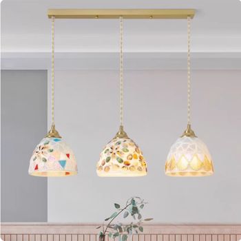 Lámpara de Techo de Cristal, Creativa, con Pantalla de Conchas Marinas, Lámpara Colgante para Dormitorio, Decoración de Interiores, Iluminación