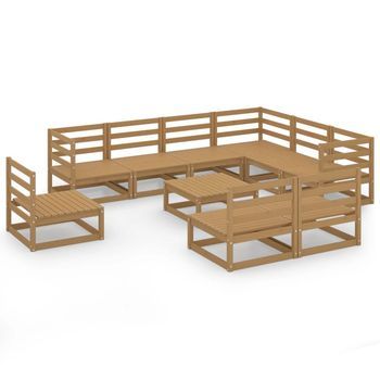 Muebles De Jardín 10 Pzas Y Cojines Marrón Miel Madera Pino Vidaxl
