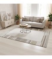 mehari 265 beig - alfombra moderna de pelo semi largo con efecto greca