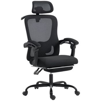 HOMCOM Silla de oficina ergonómica, sillón de malla con reposacabezas ajustable, soporte lumbar, 64x64x124cm, negro   Aosom España