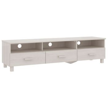 Mueble Tv | Mueble De Salón | Armario Tv Hamar Madera Maciza De Pino Blanco 158x40x40 Cm