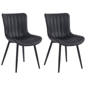 Set De 2 Sillas De Comedor Costura Decorativa En Polipiel Negro Pie Metal Negro M10_001117