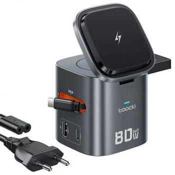 [GaN Tech] Toocki MX-CD155 80W 6-en-1 estación de carga de escritorio USB-A+USB-C+ cable USB-C+ 3 puertos de carga inalá
