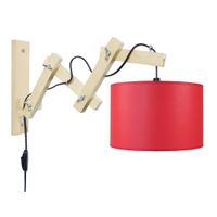 aplique de pared articulado madera natural pantalla rojo