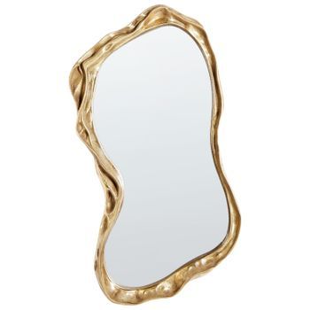 Espejo De Pared Con Forma Irregular Estilo Moderno Marco Mdf 75 X 37 Cm Vidrio Dorado Sery