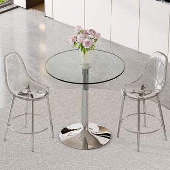 Set De Bar - Mueble Para Cocina - Cristal Y Metal - Plateado Y Transparente (89x89x92cm)