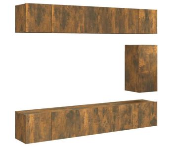 Set de muebles de tv 7 piezas madera contrachapada roble ahumado