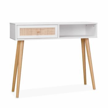 Consola Estilo Escandinavo De Caña, 100cm, Blanco Roto