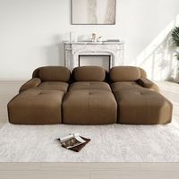 canape modular de 3 plazas con 3 poufs en terciopelo acanalado sin montaje brazos ultraanchos acolchado 32d de alta elasticidad marron