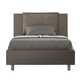 Cama Para Adultos Moderna Con Cojines Acolchados De Piel Sintética Anja.-color Marrón-ropa De Cama 120x190 Cm