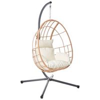 sillon colgante boho de ratan sintetico cadena y soporte de metal cojin mullido silla natural malcesine