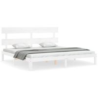cama doble  cama para adultos  estructura de cama con cabecero madera maciza blanco 200x200cm
