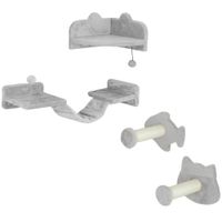 pawhut juego de pared de escalada para gatos con postes de sisal plataforma doble con escalera y 1 plataforma para saltar gris   aosom espana