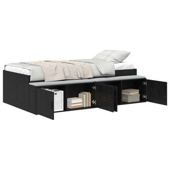 Cama Individual | Cama Para Adulto | Estructura De Cama Roble Negro 90 X 200 Cm Madera Contrachapada