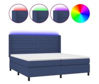 cama box spring colchon y luces led tela azul 200x200 cm rayas horizontales