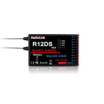 Receptor Radiolink R12DS V2.0 2.4GHz 12CH DSSS FHSS para transmisores de radio AT9/AT9S/AT9S PRO/AT10/AT10II