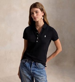 Polo Ralph Lauren para mujer. 211B18200011 Polo elástico Slim Fit negro (S), Deportivo, Algodón, Sin mangas / Tirantes
