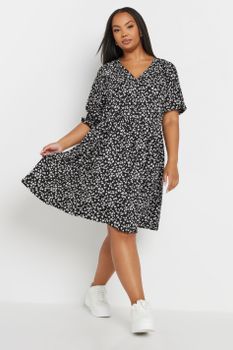 Limited Collection Vestido Corto Negro De Florecitas, Mujer Curvy Y Tallas Grandes, Limited Collection