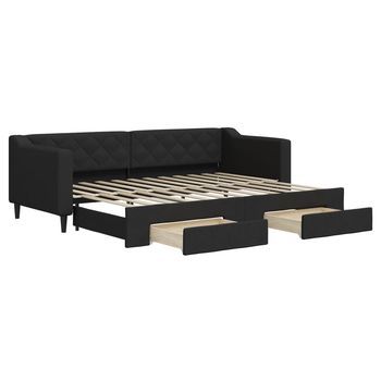 Cama Para Adulto | Cama Individual | Sofá Cama Nido Con Cajones Tela Negro 80x200 Cm