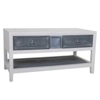 mesa auxiliar de madera de 2 cajones blanca y gris