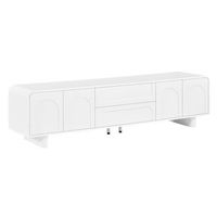 mueble tv blanco de 180x40x46 cm con cuatro puertas curvas y dos cajones