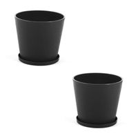 set de 2 macetas redondas o38cm de resina negras con plato