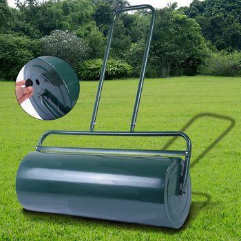Rodillo En Acero Rellenable Con Agua Y Arena Con Empuñadura En U Ideal Para Césped Nivelado Y Liso Verde 114 X 60 X 32 Cm