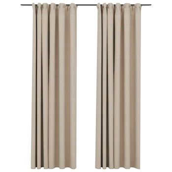2 Piezas Cortinas Opacas | Cortinas Oscurantes Con Ganchos Look De Lino Beige 140x245cm