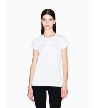 A|X Armani Exchange para mujer. XW001457AF10356U0002 Camiseta Entallada blanco (S), Casual, Algodón, Manga corta