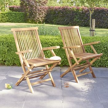 2 Sillas De Jardín Plegables De Madera Teca Maciza Aceitada