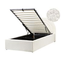 cama con almacenaje de boucle 90 x 200 cm cabecero semicircular estilo retro blanco crema anet