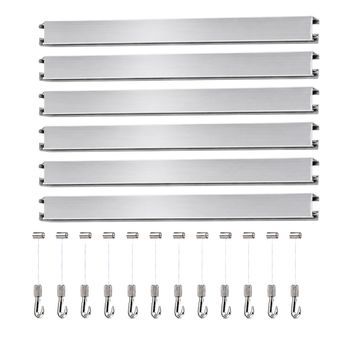 Colgar Cuadros Sin Agujeros Pack 9 Metros Eurohang Guías Aluminio Plata Mate 150 Cm Con 12 Colgadores Fast Nylon Clips Tapas Tornillos