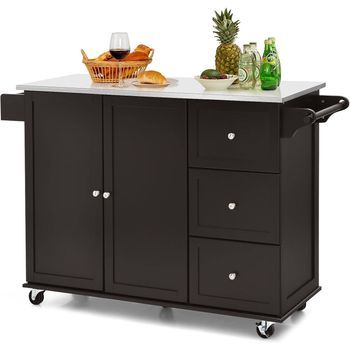 Carrito De Isla De Cocina Con Encimera De Acero Inoxidable Costway 135 X 46 X 92 Cm