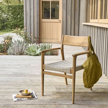 Sillón De Jardín De Madera Teca Maciza Y Cuerda Beige