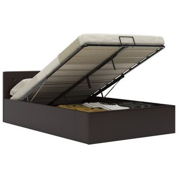 Cama Canapé Hidráulica Cuero Sintético Gris 140x200 Cm Vidaxl