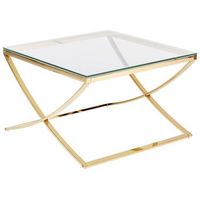 mesa de centro con tablero de vidrio estructura de acero inoxidable estilo glamour brillante dorado ringgold