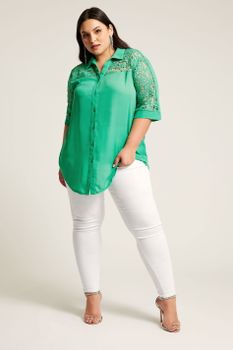 Yours London Camisa Verde Encaje, Mujer Curvy Y Tallas Grandes, Yours London