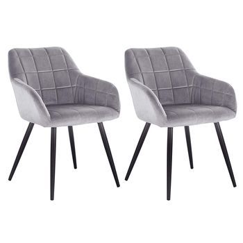 Set 2 Sillas De Comedor Con Reposabrazos Silla De Cocina Silla De Salón En Terciopelo Patas De Metal - Gris - Woltu