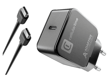 Cargador - CellularLine Adaptative Fast Caharger Kit, 15 W, USB C, Carga rápida, 110/240 V, Negro